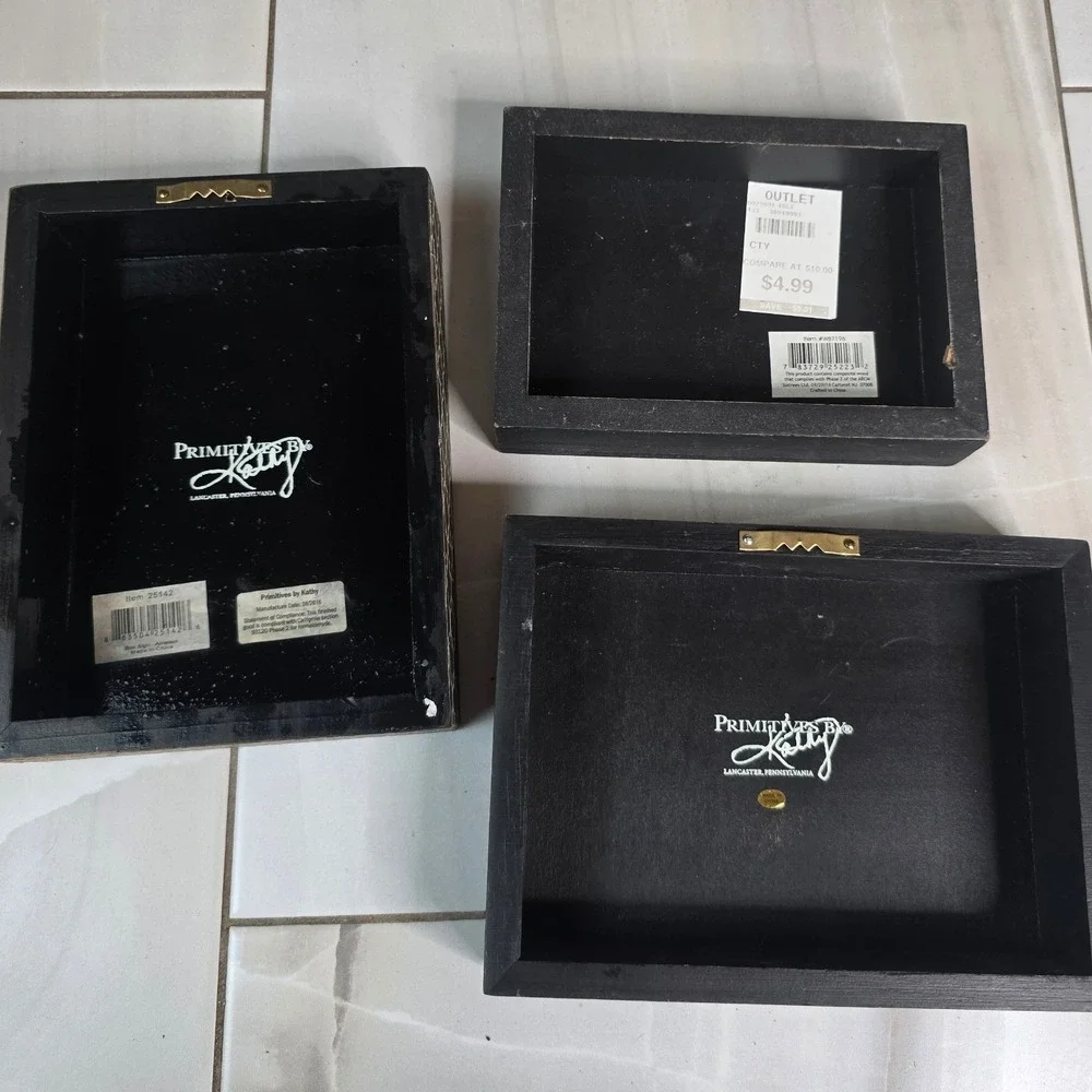 Primitives by Kathy Wine Box Signs Set of 3 Black White Distressed Wood Decor L2